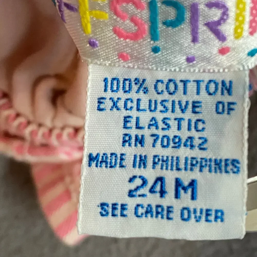 Vtg 80s 90s Offspring Playsuit Jumper Romper Girls 24M Pink Stripe Tulips Cotton